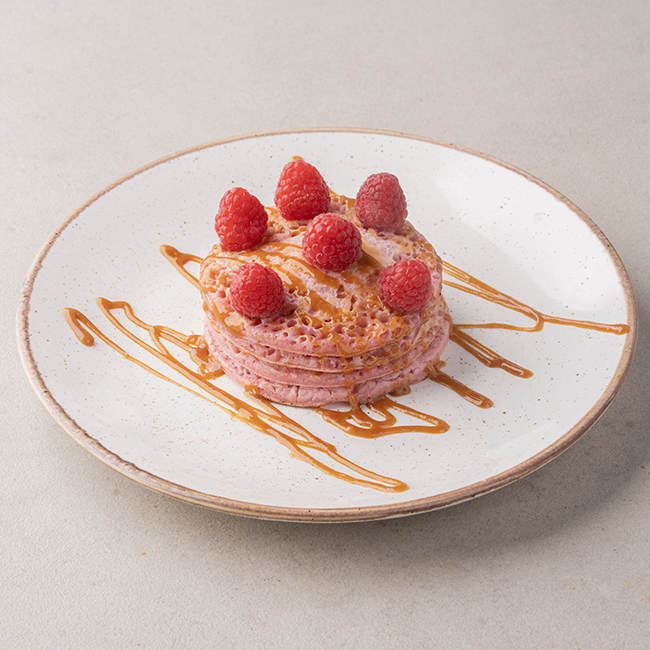 Raspberry Pancake With Salted Caramel Sauce